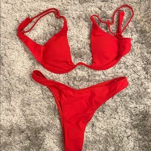 Shein red high washed bikini with underwire